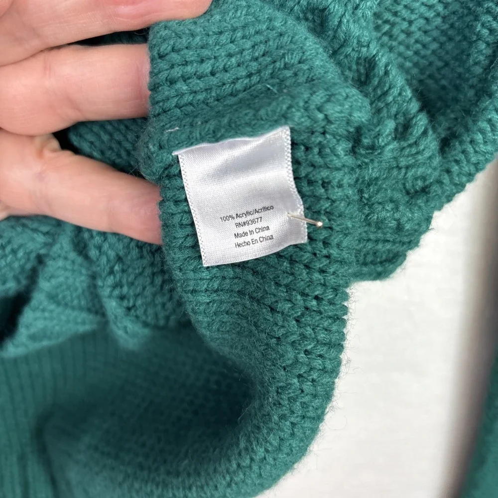 St. Johns Bay Cable Knit Sweater Womens Sz L Green Button up Cardigan Preppy Mom - Picture 10 of 11